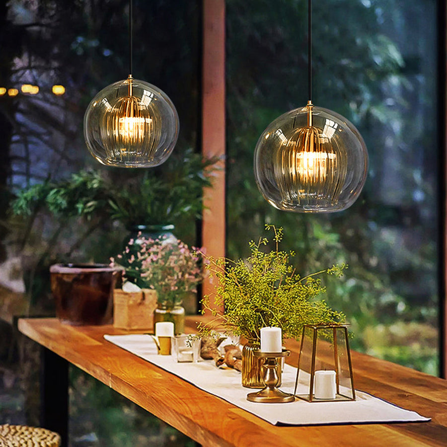 Glass Globe Pendant Light Clear & Amber