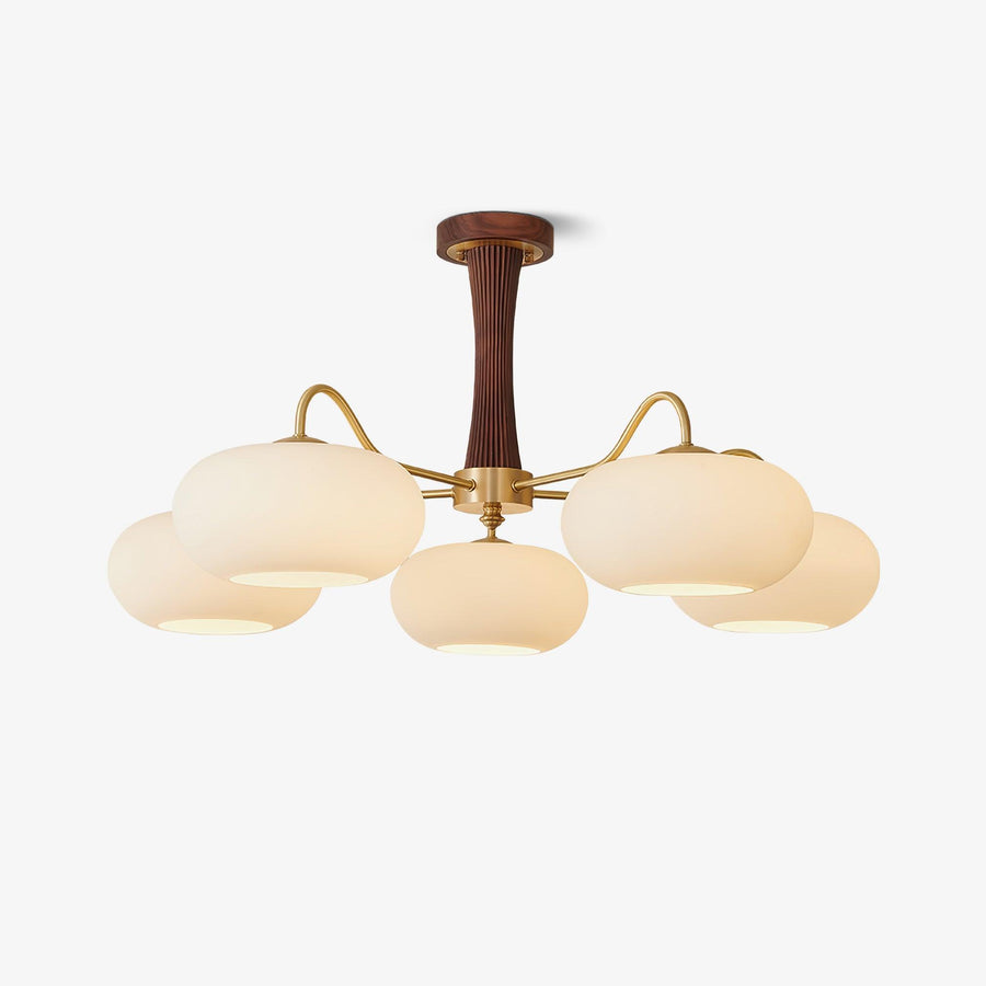 Brass Wooden Glass Persimmon Chandelier by Tallis Home