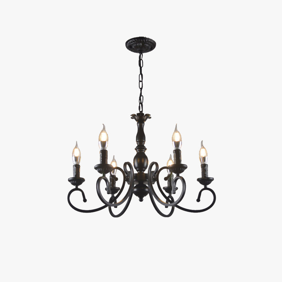 Creative Retro Candle Chandelier Black Metal Bedroom by Tallis Home