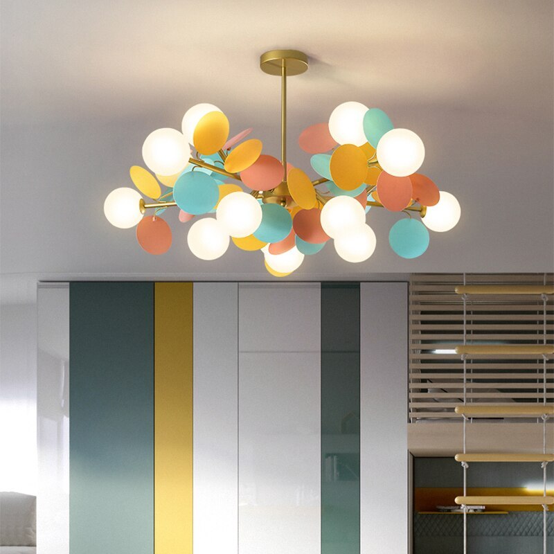 Multicolored Flower Branch Chandelier Living Room — view 2