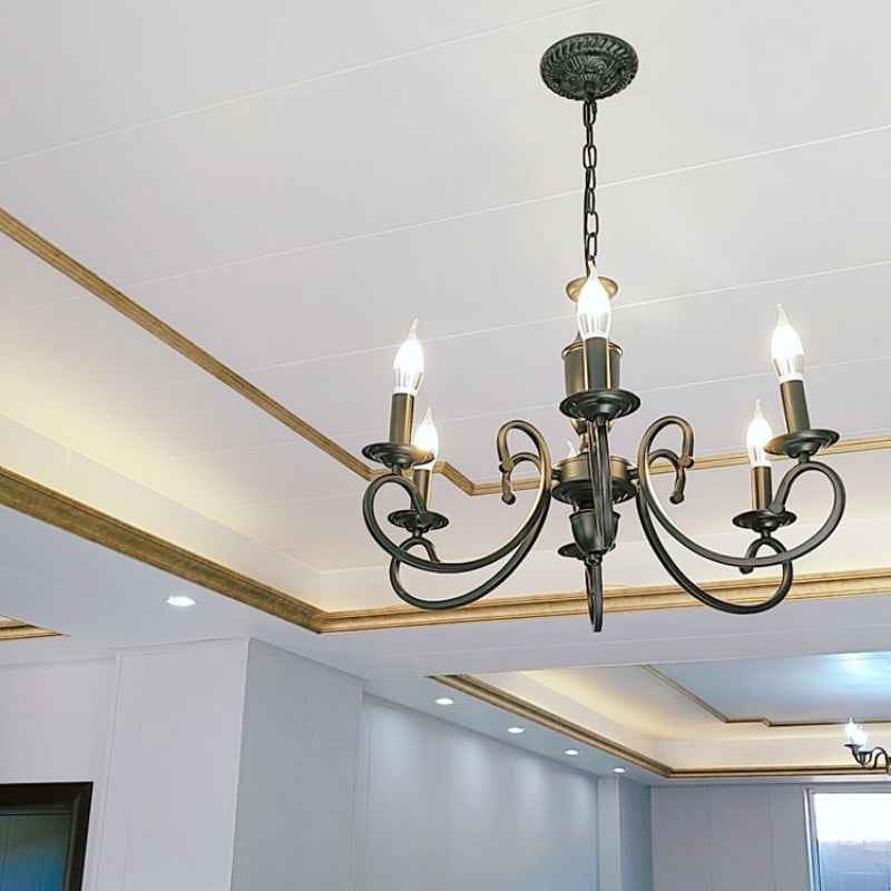 Creative Retro Candle Chandelier Black Metal Bedroom