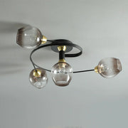 Flush Mount Ceiling Light, Glass, Black / Gold, Dining Room — view 17
