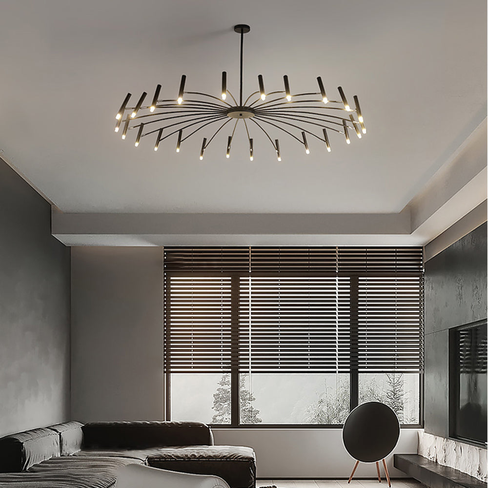 Modern Blown Linear Metal Multi-Light Chandelier — view 2