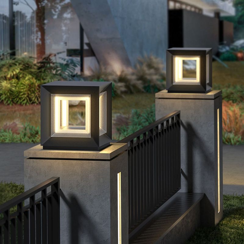 Contemporary LED Cube Metal Outdoor Light, Black