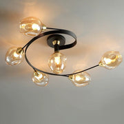 Flush Mount Ceiling Light, Glass, Black / Gold, Dining Room — view 18
