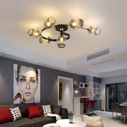 Flush Mount Ceiling Light, Glass, Black / Gold, Dining Room — view 2