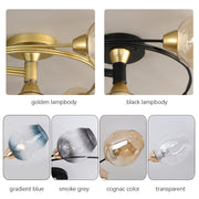 Flush Mount Ceiling Light, Glass, Black / Gold, Dining Room — view 8