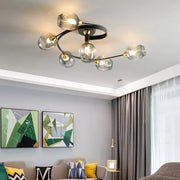 Flush Mount Ceiling Light, Glass, Black / Gold, Dining Room — view 3