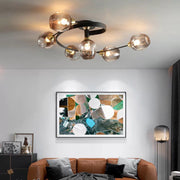 Flush Mount Ceiling Light, Glass, Black / Gold, Dining Room — view 4