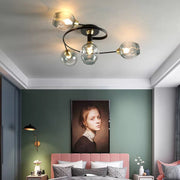 Flush Mount Ceiling Light, Glass, Black / Gold, Dining Room — view 6
