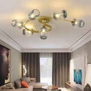 Flush Mount Ceiling Light, Glass, Black / Gold, Dining Room — view 22