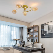 Flush Mount Ceiling Light, Glass, Black / Gold, Dining Room — view 29