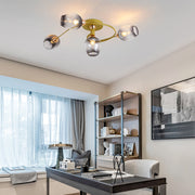 Flush Mount Ceiling Light, Glass, Black / Gold, Dining Room — view 28