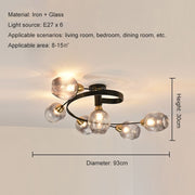 Flush Mount Ceiling Light, Glass, Black / Gold, Dining Room — view 13