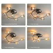 Flush Mount Ceiling Light, Glass, Black / Gold, Dining Room — view 9