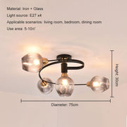 Flush Mount Ceiling Light, Glass, Black / Gold, Dining Room — view 12
